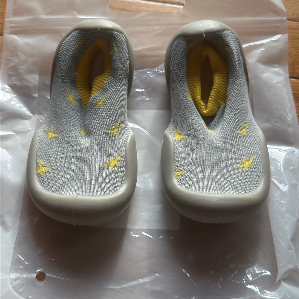Gray and Yellow Baby Shoes